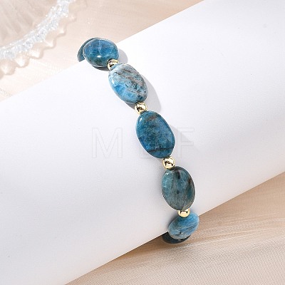 Natural Apatite & Non-magnetic Synthetic Hematite Oval Beaded Stretch Bracelets for Women Men BJEW-JB13934-02-1