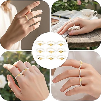 Natural Freshwater Pearl & 304 Stainless Steel Bead Finger Rings RJEW-FS00001-12-1
