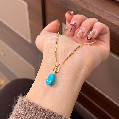 Synthetic Turquoise Teardrop Pendant Alloy Satellite Chain Necklaces for Women WGEDD51-05-1