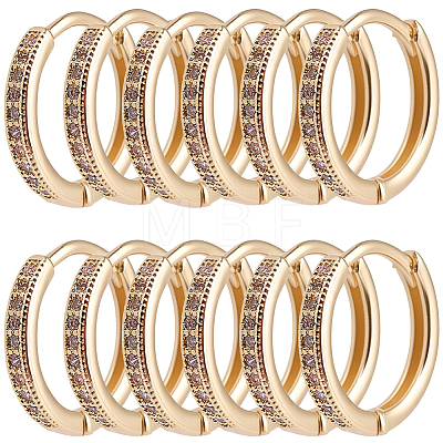 12Pcs Brass Micro Pave Clear Cubic Zirconia Hoop Earrings for Women EJEW-SC0001-97-1
