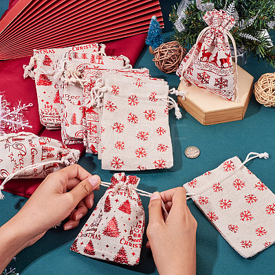 20Pcs 4 Styles Christmas Theme Cotton Fabric Cloth Bags ABAG-TA0002-04B-1