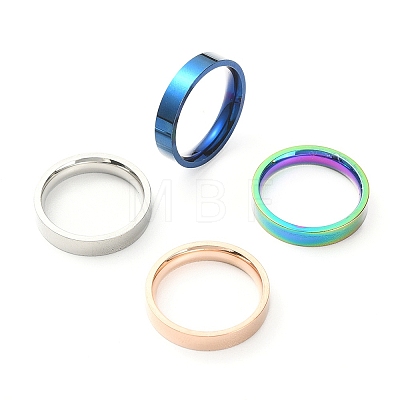 4Pcs 4 Colors 201 Stainless Steel Plain Band Finger Rings Set for Women RJEW-YW0001-03-1