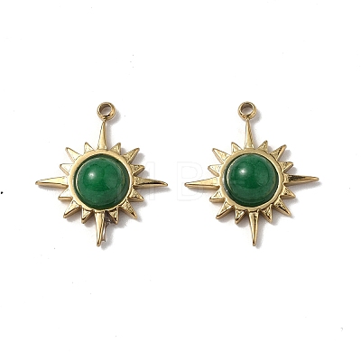 Vacuum Plating 201 Stainless Steel Natural Malaysia Jade Charms STAS-C064-VC941-1