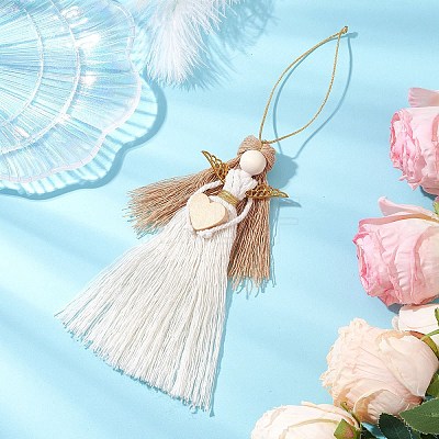 Handmade Macrame Cotton Cord Angel Pendant Decorations HJEW-JM02669-01-1