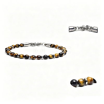 Natural Tiger Eye Round Beaded Bracelets with 304 Stainless Steel Clasps WG47F3F-01-1