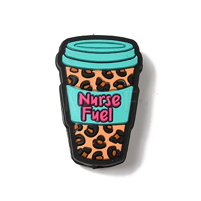 Cup with Leopard Print Pattern Silicone Focal Beads SIL-G011-02B-1