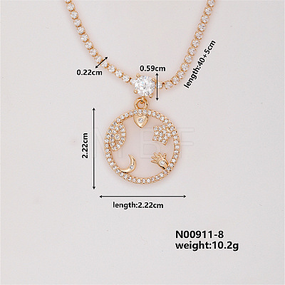 Fashion Brass Rhinestones Flat Round Pendant Necklace for Women AB9344-8-1