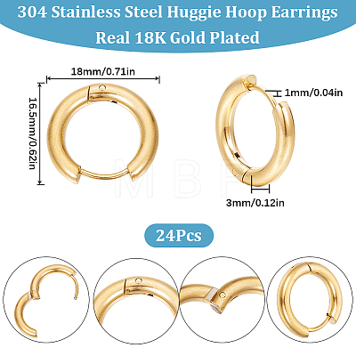 SUNNYCLUE 12 Pairs 202 Stainless Steel Huggie Hoop Earrings with 316 Surgical Stainless Steel Pins EJEW-SC0001-40G-1