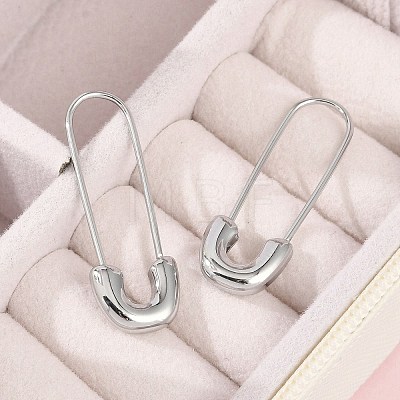 304 Stainless Steel Safety Pin Charm Huggie Hoop Earrings for Women EJEW-C096-41P-1