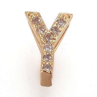 Golden Plated Brass Micro Pave Cubic Zirconia Slide Charms ZIRC-L075-61Y-G-1