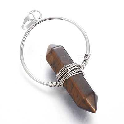 Natural Tiger Eye Big Double Terminated Pointed Pendants G-G771-A01-1