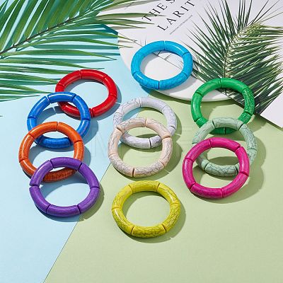 11Pcs 11 Color Imitation Gemstone Acrylic Curved Tube Chunky Stretch Bracelets Set for Women BJEW-JB08136-1
