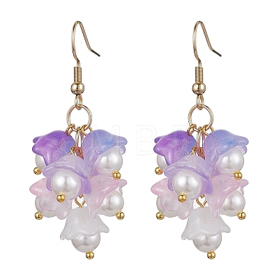 Glass Flower Dangle Earrings EJEW-JE05661-02-1