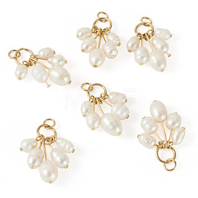 6Pcs Natural Cultured Freshwater Pearl Rice Beaded Pendants PALLOY-TA00380-1