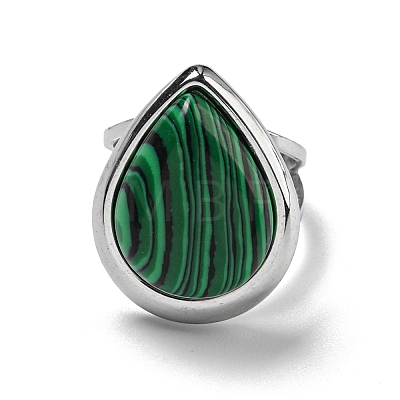 304 Stainless Steel Synthetic Malachite Cuff Rings G-Z056-09P-03-1