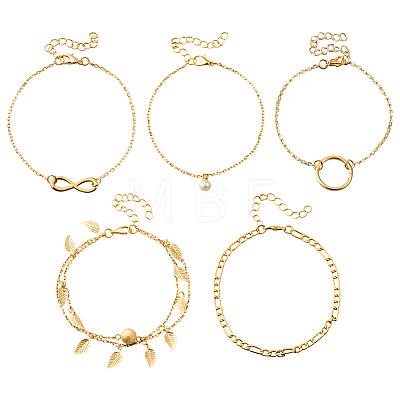 2Bags 10Pcs Iron & Alloy & Plastic Pearl Anklets & Charm Anklets for Women AJEW-HY0002-65B-1
