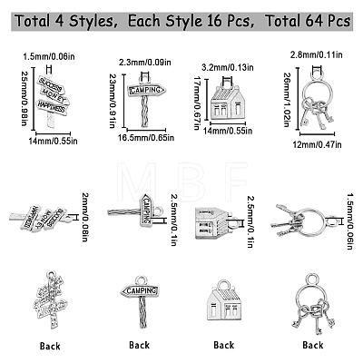 SUNNYCLUE 64Pcs 4 Styles Alloy Pendants FIND-SC0007-22-1