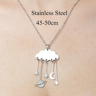 Non-Tarnish 201 Stainless Steel Cloud with Planet Pendant Necklace NJEW-OY001-60-1