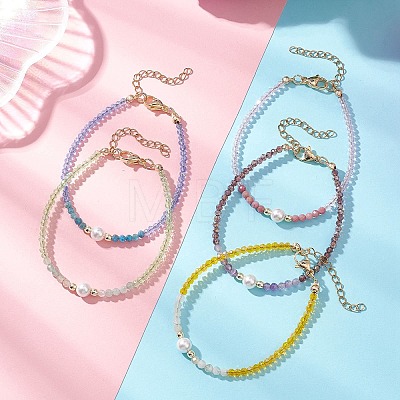 Natural & Synthetic Mixed Gemstone & Shell Pearl Beads & Glass Beaded Bracelets for Women BJEW-JB13078-1