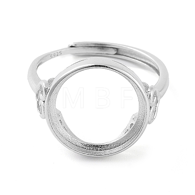 Flat Round Adjustable 925 Sterling Silver Ring Components STER-G042-07P-1
