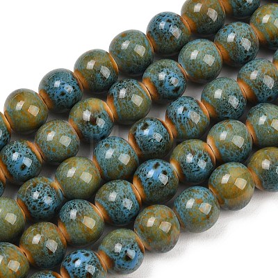 Handmade Fancy Antique Glazed Porcelain Ceramic Round Beads Strands PORC-L019-10mm-11-1