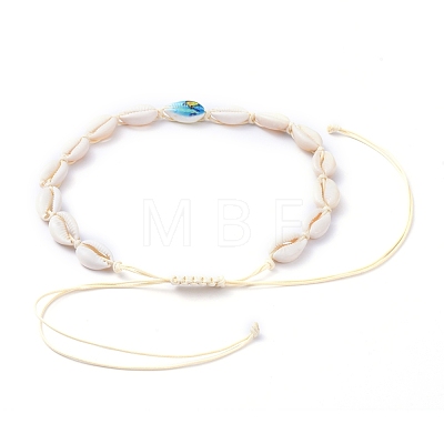 Adjustable Printed Cowrie Shell Braided Beaded Necklaces NJEW-JN02790-02-1