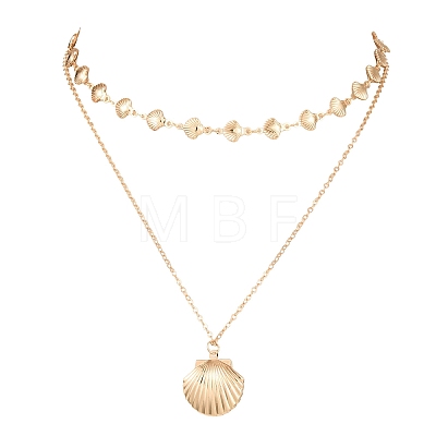Summer Beach Alloy Shell Shape Pendant Double Layer Choker Necklaces for Women NJEW-Z116-02G-1