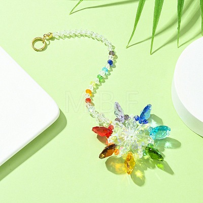 Flower Faceted Glass Pendant Decoration HJEW-TA00040-01-1