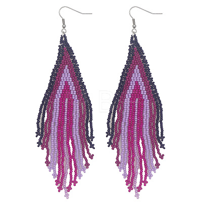 Handmade Glass Seed Beads Tassel Dangle Earrings EN2812-1-1