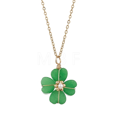 Dyed Natural Malaysia Jade Clover Pendant Necklaces NJEW-JN05132-05-1