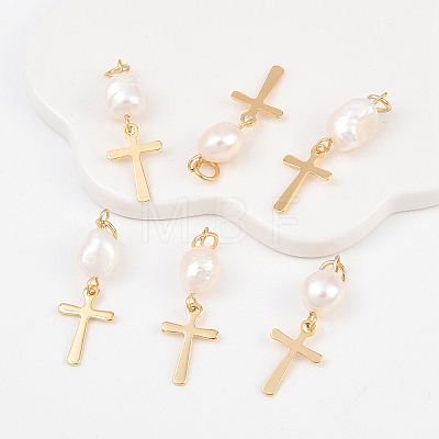 12Pcs Natural Cultured Freshwater Pearl & 201 Stainless Steel Pendants PALLOY-YW00147-1