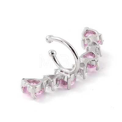 Heart Pink Cubic Zirconia Cuff Earring for on-Piercing EJEW-C002-13P-RS-1