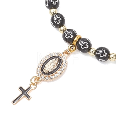 Religion Alloy Enamel Oval with Virgin Mary & Cross Charm Bracelets BJEW-JB13399-1