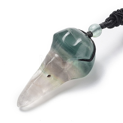 Natural Fluorite Plague Doctor Pendant Necklace with Nylon Rope NJEW-H009-01-02-1