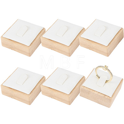 6Pcs Bamboo Single Ring Display Stands with PU Leather/Velvet Mat RDIS-CL0001-01A-1