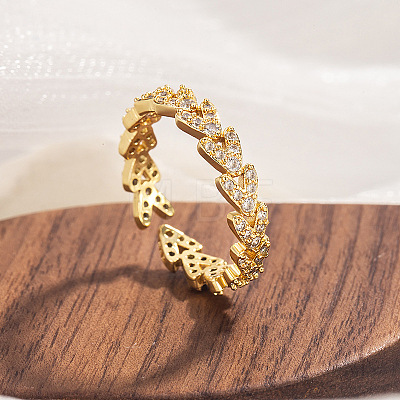 Brass Micro Pave Clear Cubic Zirconia Cuff Open Rings for Women WG065A2-01-1