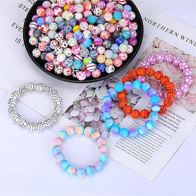 Printed Round with Baseball Pattern Silicone Focal Beads SI-JX0056A-106-1