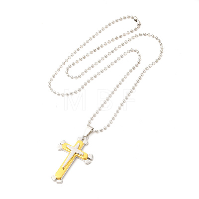 Alloy Cross Pandant Necklace with Ball Chains NJEW-K245-001C-1