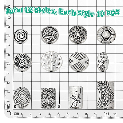 120Pcs 12 Styles Tibetan Style Alloy Beads FIND-PH0061-65-1