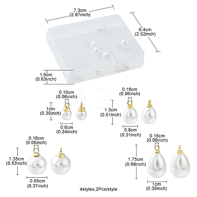8Pcs 4 Styles ABS Plastic Imitation Pearl Charms KK-YW0001-54-1