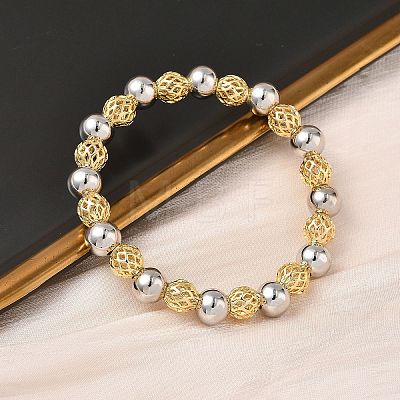 Brass Round Beaded Stretch Bracelets for Women BJEW-B148-04B-GP-1