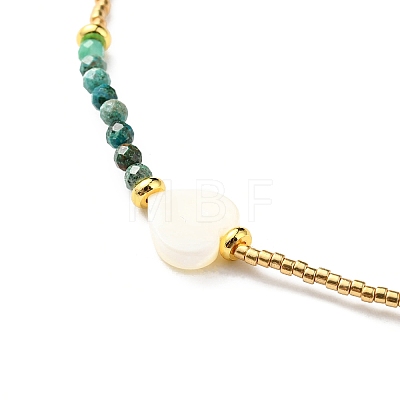Adjustable Miyuki Seed & White Shell & Natural African Turquoise Beaded Necklaces NJEW-O127-02-1