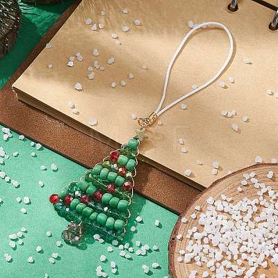 Christmas Glass Seed Beaded Pendant Decorations HJEW-TA00013-01-1