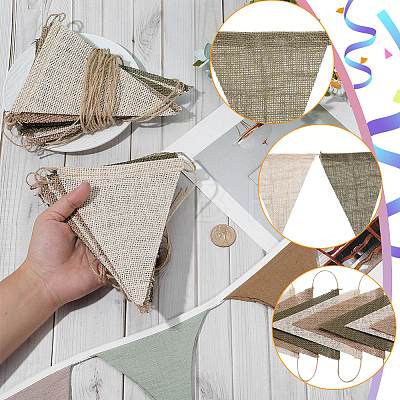 3Pcs 2 Styles Linen & Twine Pennant Flags Banners DIY-WR0005-42-1