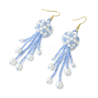 Glass Seed with Glass Pearl Tassel Dangle Earrings EJEW-MZ00727-01-1