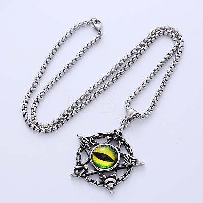 Nightclub Punk Retro Devil Eye Pentagram Titanium Steel Pendant Necklace Jewelry NW8478-1