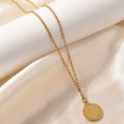 304 Stainless Steel Flat Round Coin Pendant Cable Chain Necklaces for Women STAS-Z108-02G-01-1