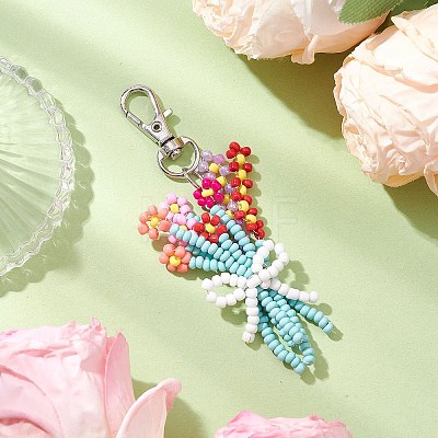 Bouquet Glass Seed Beaded Pendant Decoration HJEW-JM02561-03-1