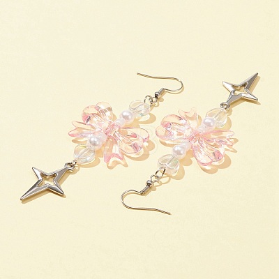 Bowknot & Heart Acrylic Dangle Earrings for Women EJEW-FZ00002-1