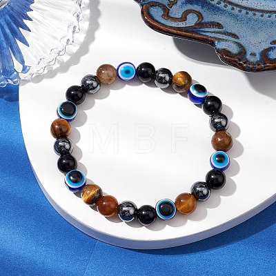 Round Gemstone Beaded Stretch Bracelets BJEW-JB11005-04-1